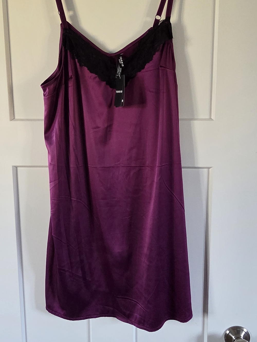 torrid Plum Satin Slip with Black Lace Trim